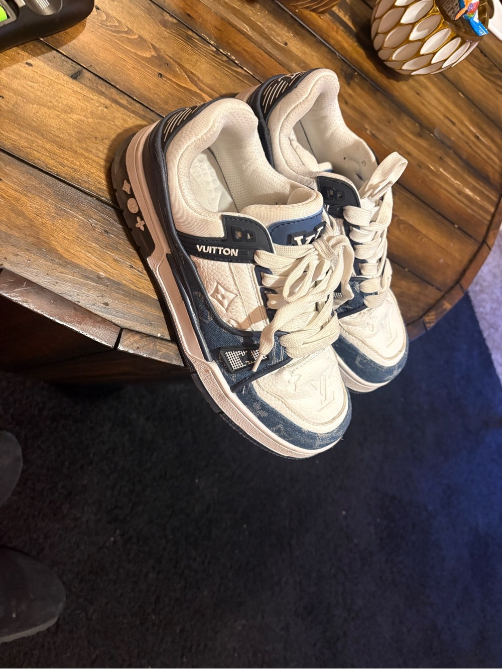Louis Vuitton  women Cream and Navy Low-Top Sneakers with LV Monogram